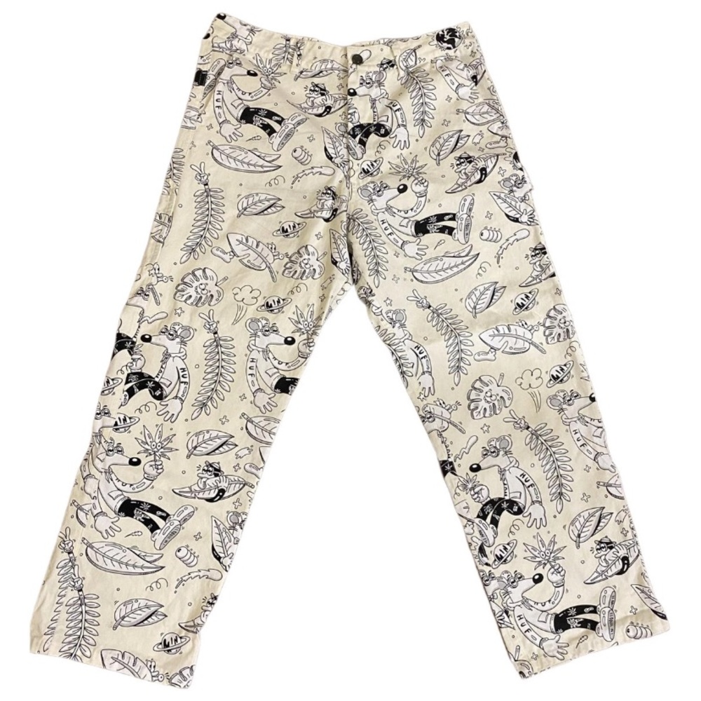 Playful Cream Pants with Black Leaf Pattern